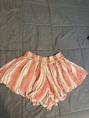 Free People Women's Cream and Coral Striped Lightweight Shorts